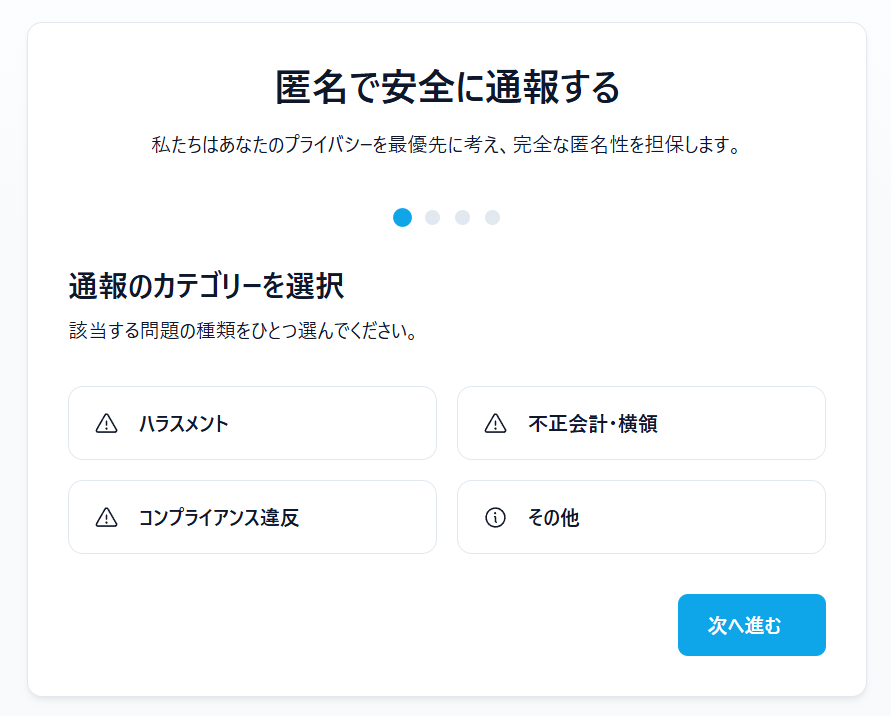 セキュア内部通報システム 画面イメージ